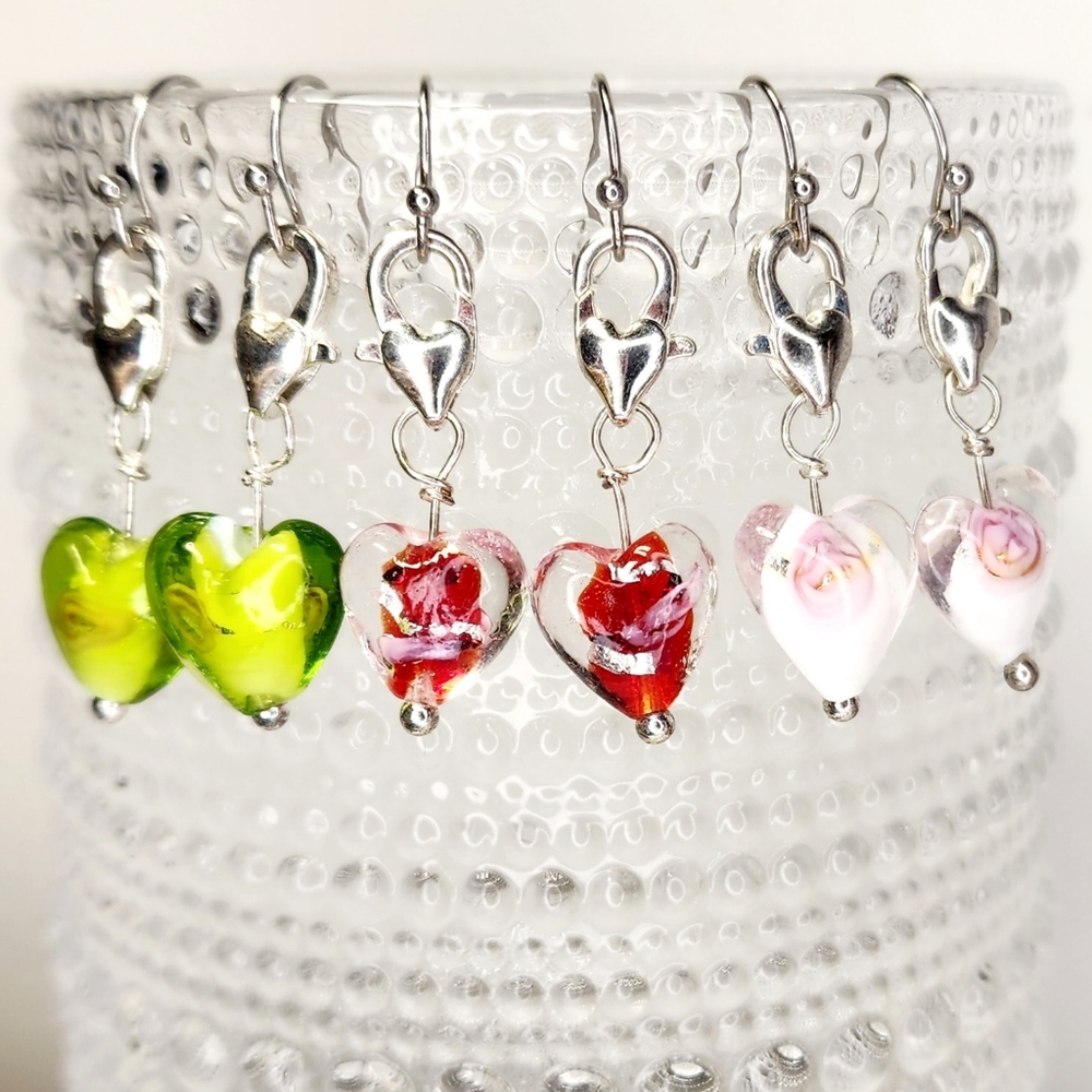 Handmade Glass Floral Flower Heart Dangle Earrings Stainless Steel Earring Hooks